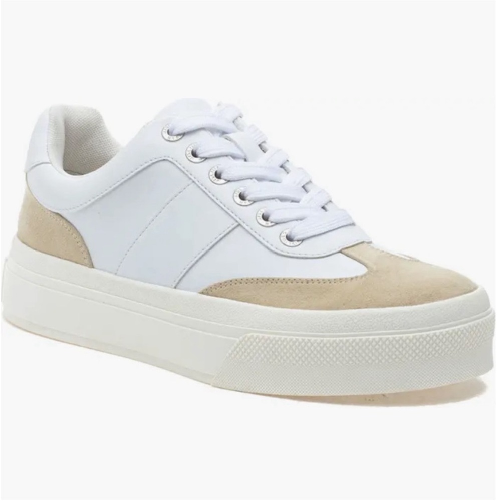 NWT Jslides Women's White and Tan Sneakers (Gable white sand luxe)